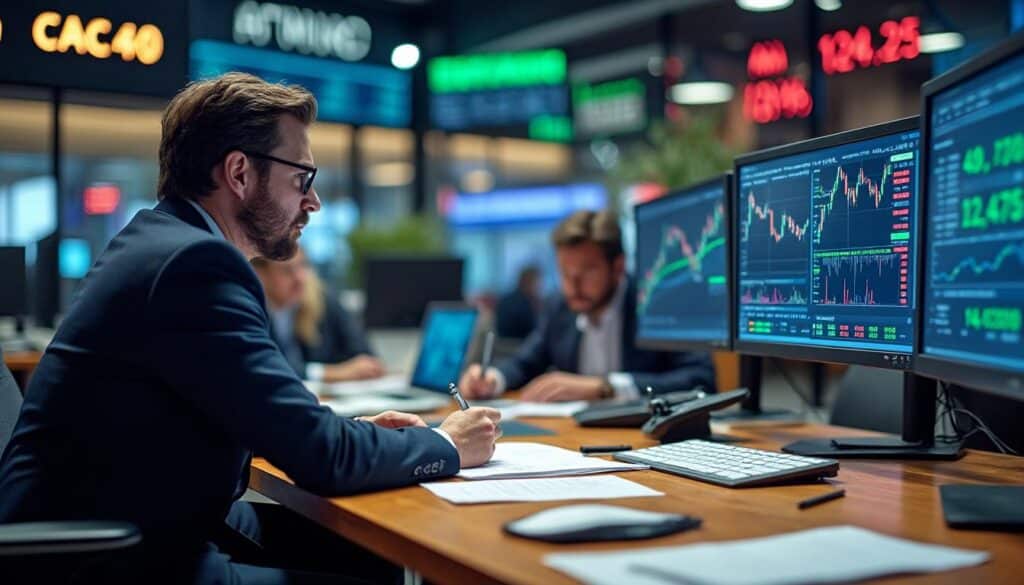 Stratégies des investisseurs institutionnels durant une session sur le CAC40